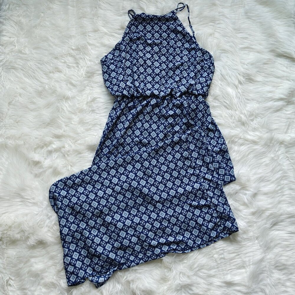 One Heart Blue Prism Printed Strappy Maxi Dress, SIZE Large